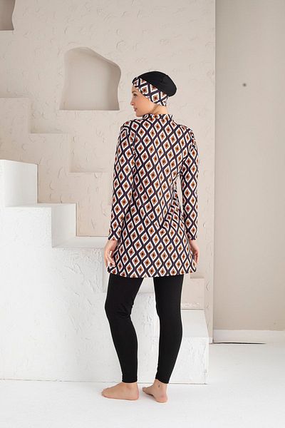 DONEX Patterned Lycra Tights Full Covered Hijab Swimsuit 1225
