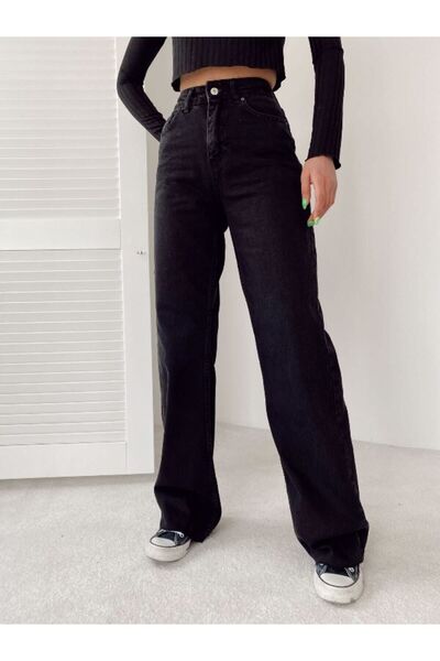 Women's Black Fade Black Women's Loose Jeans Pants