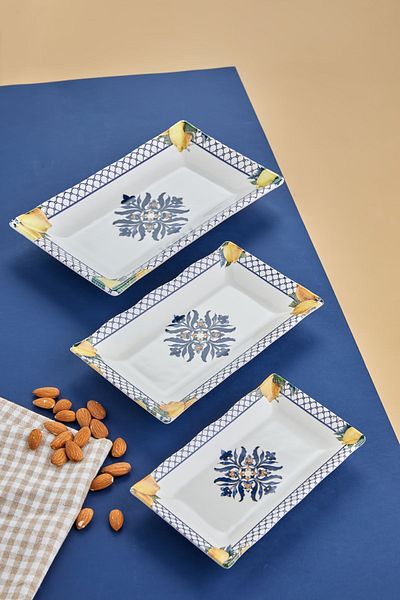 Babion Luxury Ceramic - 3-Piece Service Presentation, Lemon 3 Size Boat Plate