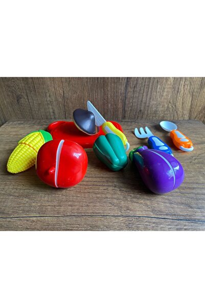 scntoys Yemek Dünyası Meyve Kesme Seti EVCİLİK OYUN SETLERİ DOĞRAMA SETİ YAPIŞKANLI İKİYE BÖLÜNÜR 14 PARÇA