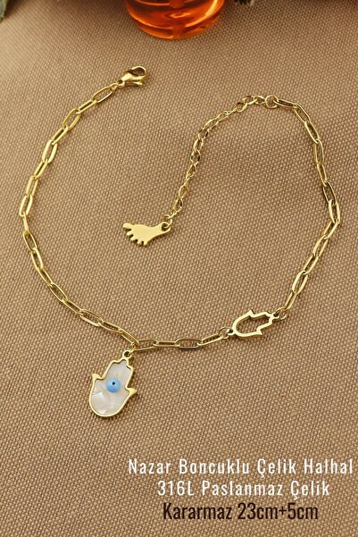 Keyifli Hayaller Steel Anklet - 316L Steel Anklet with Evil Eye Beads 23+5cm ...