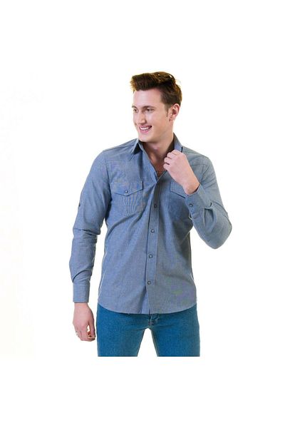 Exve Exclusive Μπλε τζιν πουκάμισο Western Jeans με τσέπες