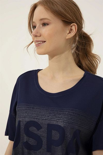 U.S. Polo Assn. Tricou de damă bleumarin cu decolteu triplu