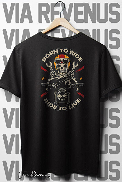 Vordevia Crna Oversize kroj T-shirt - Rođen da vozi ruksak Štampano