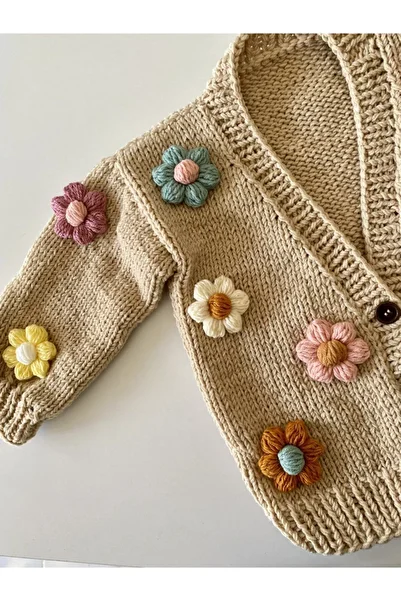 Hobihanem Tuhafiye Hand Knitted Daisy Baby Cardigan