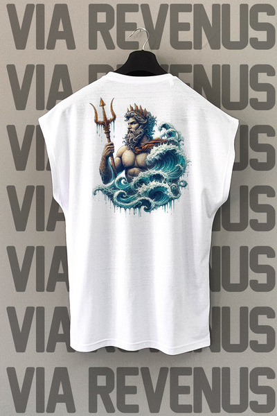 Vordevia Λευκό Αθλητικό Μπλουζάκι με στάμπα Poseidon Back - Zero Sleeve