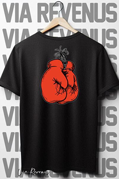 Vordevia Boks Eldiveni Sırt Baskılı Siyah Oversize T-shirt