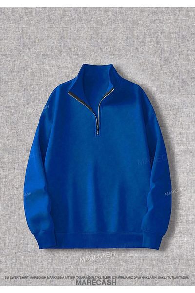MARECASH Hanorac unisex cu guler din lână - jumătate de fermoar, design de iarnă cu 3 fire