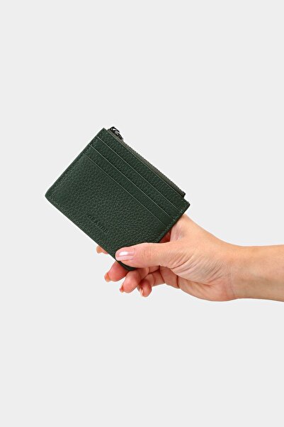 Grande 3603 Genuine Leather Coin Compartment Zippered Women's Men's Wallet Card Holder Green