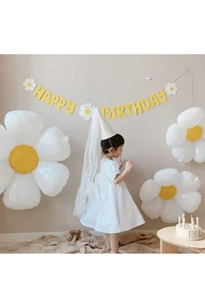 Partifabrik 3 Pieces Daisy Themed Balloon and Happy Birthday Set