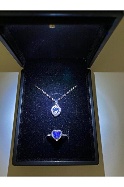 DMR Accessoire Işıklı kutuda kalp kolye ayarlanabilir yüzük seti sevgililer günü,doğum günü hediyesi