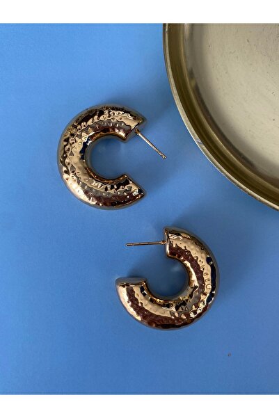 Pinery Jewels Yarım Halka Tombul Model Gold Renk Küpe