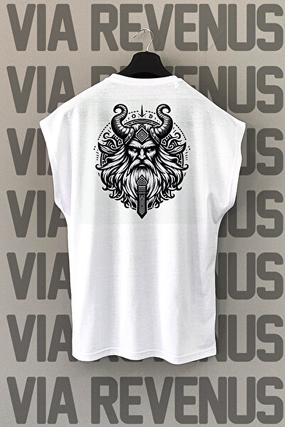 Vordevia Tricou sport alb cu mânecă zero cu imprimeu Odin Back