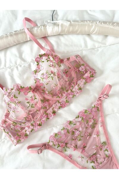Feruzdesign Robin Pembe Bralet Takımı