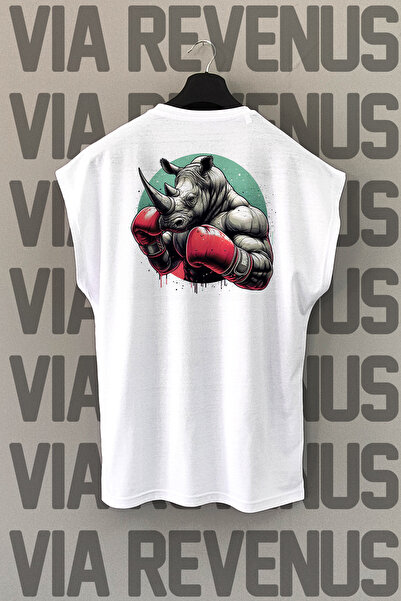 Vordevia Boksačka sportska majica sa belim nosorogom - Leđa Štampano , Bez ru...