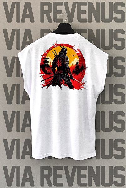 Vordevia Tricou sport cu imprimeu Samurai alb pe spate - mâneci zero