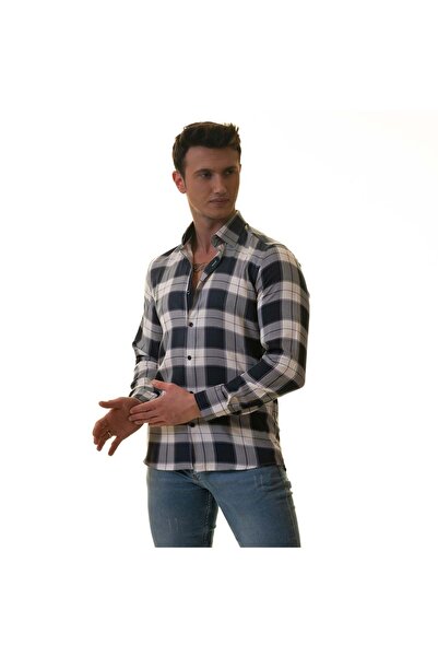 Exve Exclusive Синьо-біла картата коробка з картону, довгі рукави, slim fit, чоловіча сорочка