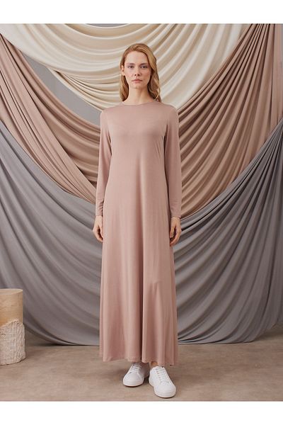 Femple Modest Nude Long Sleeve Inner Dress - Long Sleeve Dress Layer