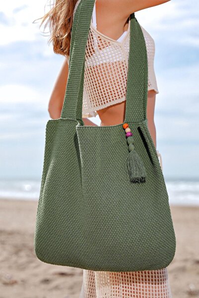 CHUBA Green Knitwear Straw Knitted Large Size Shopper - Casual Hand and Beach Bag with Strap Chax802
