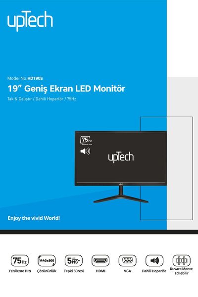 Genel Markalar HD190S 19" Geniş Ekran 75 Hz 5ms (VGA,HDMI,SES) Dahili Hoparlör Led Monitör