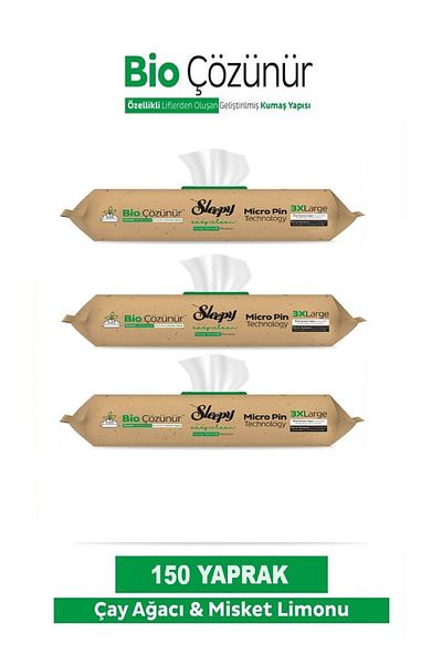 Sleepy Easy Clean Bio 3 Pack Cleaning Towels - Tea Tree, Lime Surface Soluble (150 Sheets)