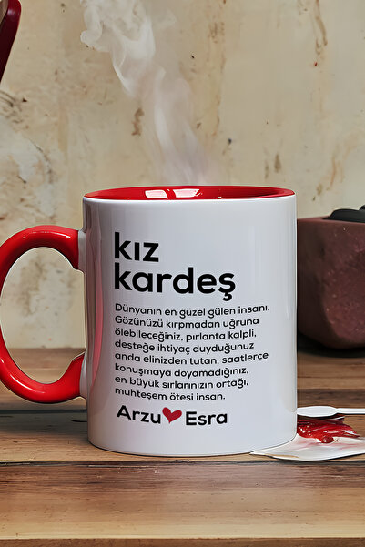 Hedizu Kişiye Özel Kız Kardeş Kupa Bardak Kırmızı Ablaya Arkadaşa Doğum Günü ...