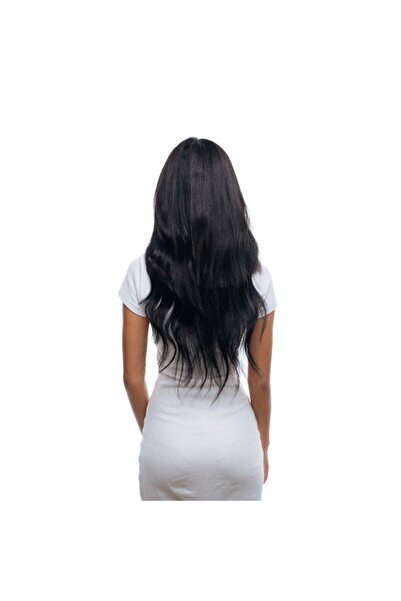 CESLİFE Set de păr cu jumătate de lună neagră cu aspect natural, cu 2 părți, ...