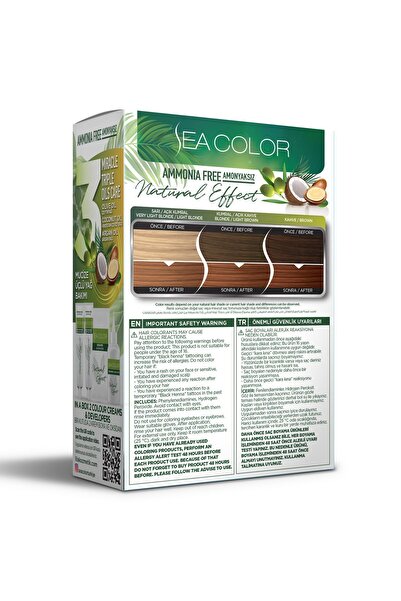 Sea Color Amonyaksız, Vegan, Doğal, Besleyici Kalıcı Saç Boyası %100 Beyaz Kapama (1 PAKET 2 x 50 ml)