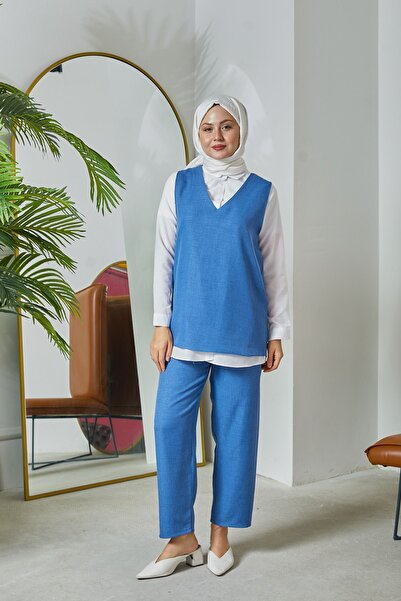 Smy moda Комфортний 3-х предметний жіночий комплект - светр, сорочка та брюки