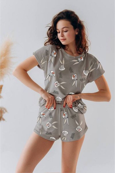 MEYLİYA Set pantaloni scurți cu mânecă scurtă - Set pijamale pentru femei BUGGS BUNNY GREY COLOR