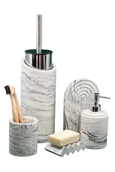 betonmall طقم حمام خرساني منقوش رخامي مكون من 6 قطع، موزع صابون سائل صلب، حام...