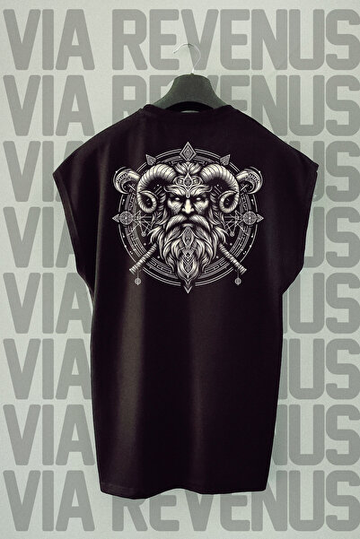 Vordevia Odin Back Printed - Tricou sport negru cu mâneci zero