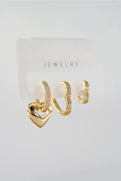 By Zeyna Aksesuar سلسلة Vip أقراط مرصعة بأحجار الزركون مكونة من 3 قطع بأشكال ...