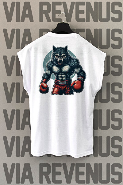 Vordevia Tricou sport boxing White Wolf - imprimat pe spate, mâneci zero