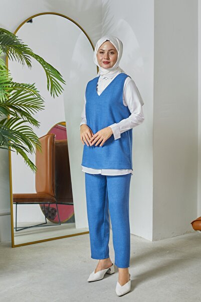 Smy moda Комфортний 3-х предметний жіночий комплект - светр, сорочка та брюки