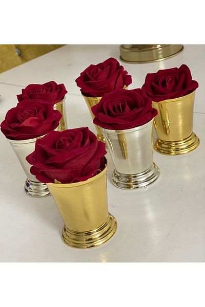 Elzemm store GOLD AND SILVER COLOR 6-PIECE ROSE BUCKET RED VELVET ROSES INCLUDED