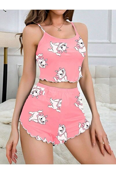 MEYLİYA Set pantaloni scurti roz pentru pisica cu bretele - Femei