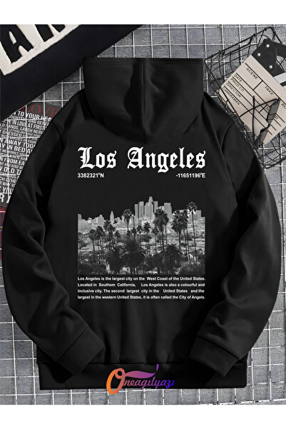 oneagılyazı سويت شيرت بغطاء للرأس كبير الحجم مطبوع للجنسين من لوس أنجلوس