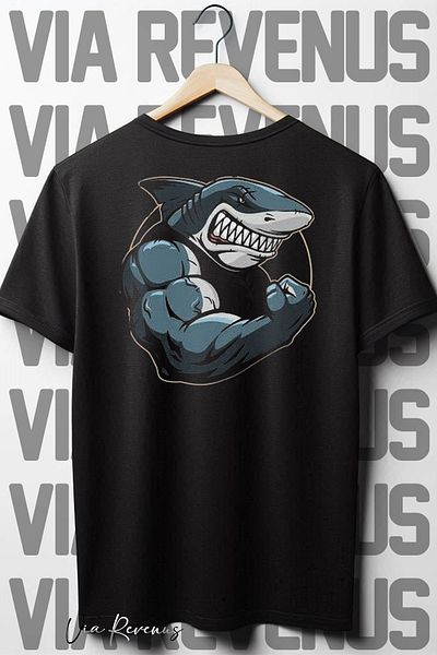 Vordevia Tricou supradimensionat Gym Shark negru - imprimat pe spate