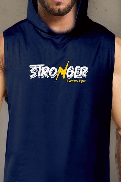 BESSA Navy Blue Oversize Men's Sports Undershirt - Crew Neck, Cotton Hood, Sleeveless