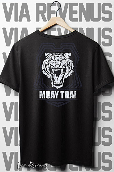 Vordevia Crna Oversize kroj Muay Thai T-shirt - Nazad Štampano