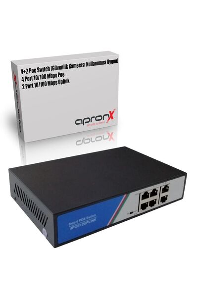 APRONX 4 Port Poe 78w Switch 10/100 4 Poe 2 Uplink