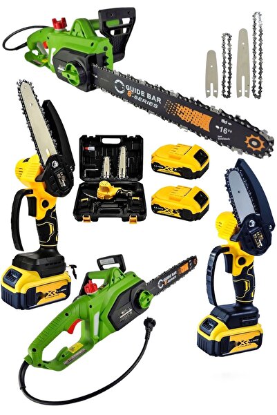 DYNAMİC MAX 2'li Set 4800w Elektrikli Hızar Testere Ağaç Odun Kesme Testeresi 598vf Şarjlı Dal Budama Çift Pala