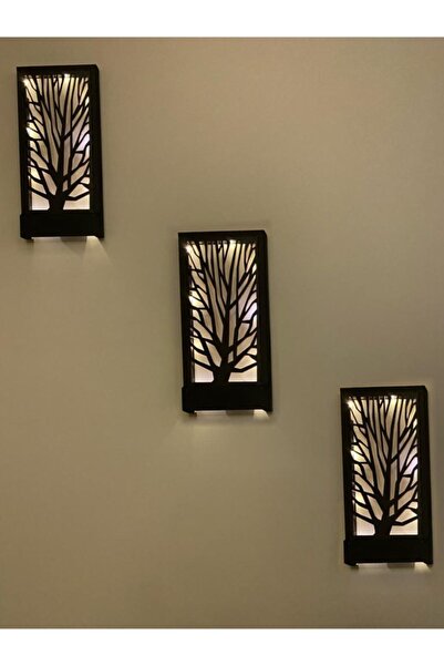 MSAĞWOODS Siyah 3lü Set Pillerhariç Peri Ledli Duvar Süsü Ahşap Işıklı Tablo ...