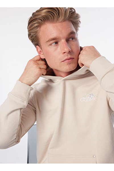 Guess Ανδρικό φούτερ με κουκούλα γιακά κρέμα M4GQ06KBK32G1I6FLOWER TRIANGLE HOO