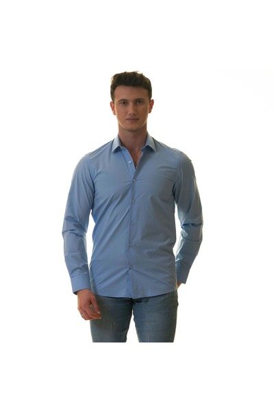 Exve Exclusive Однотонна блакитна сорочка з довгими рукавами та вузьким кроєм у простій картонній коробці