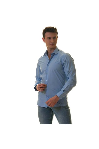 Exve Exclusive Cămașă pentru bărbați, cu mânecă lungă, slim, albastru deschis, în cutie de carton