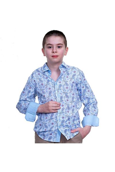 Exve Exclusive Cămașă pentru copii albastru deschis cu model șal