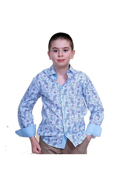 Exve Exclusive Cămașă pentru copii albastru deschis cu model șal
