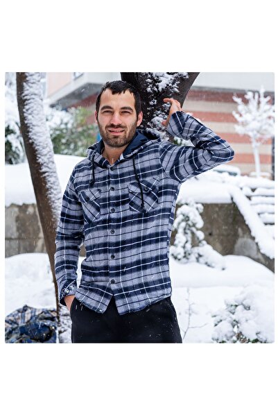 Exve Exclusive Сіро-синя картата сезонна сорочка з капюшоном у стилі вестерн